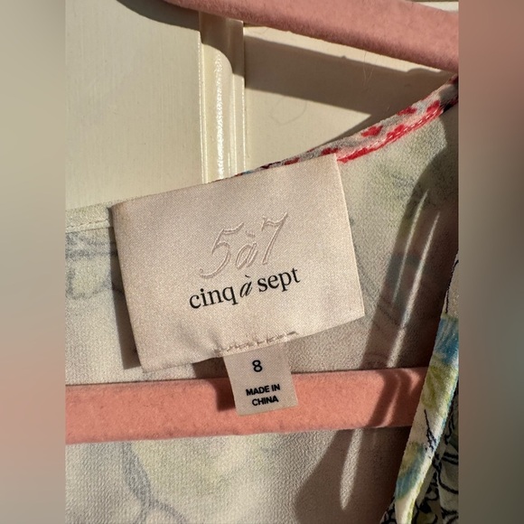 Cinq a Sept Sheila Floral Ruffle Trim Midi Dress White Bows Size 8 EUC - Picture 7 of 10